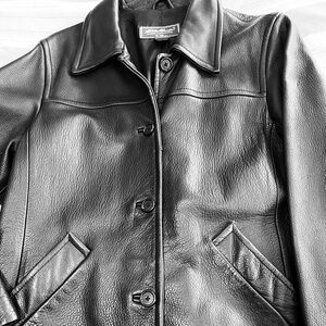 Eddie Bauer Black Leather Jacket, Size Small
